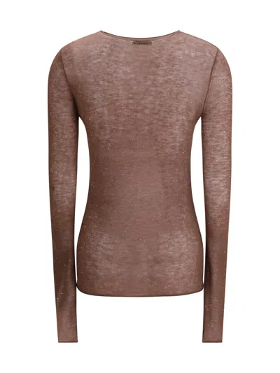 Pinko Semi-sheer Wool Sweater In Brown