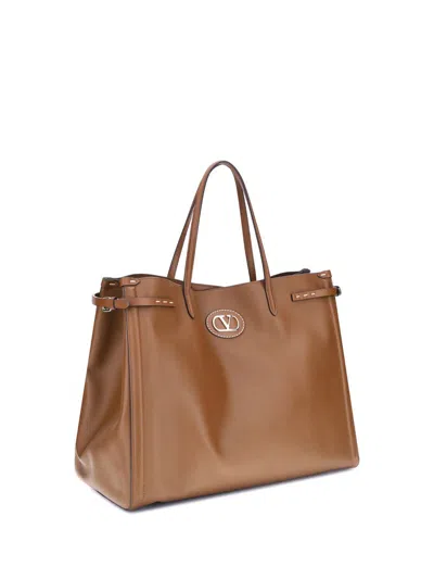 Valentino Borsa Shopping Antibes Media In Pelle Marrone Donna In Brown
