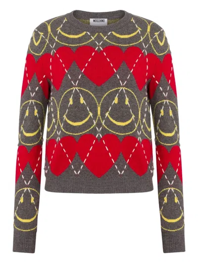 Moschino Wool Blend Pullover Smiley Grey