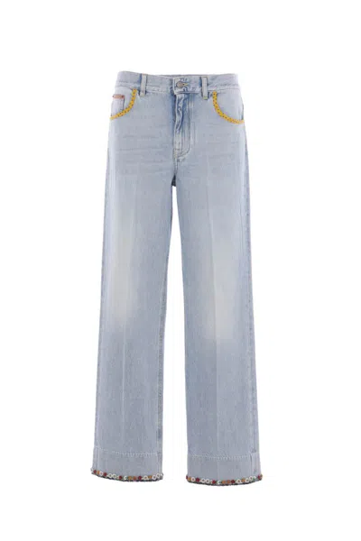 Valentino Womens Denim Blu Lav Chiaro Embroidered Straight-leg Denim Jeans In Blue