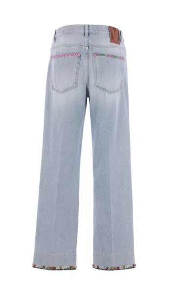 Valentino Womens Denim Blu Lav Chiaro Embroidered Straight-leg Denim Jeans In Blue