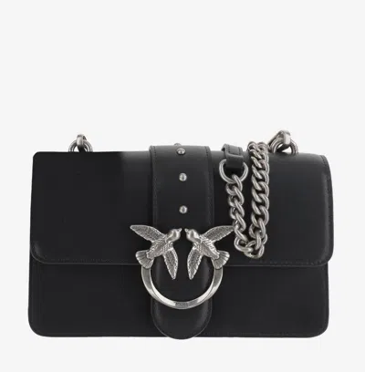Pinko Rectangular Chain Strap Shoulder Bag With Metal Hardware And Front Embellishment In Black