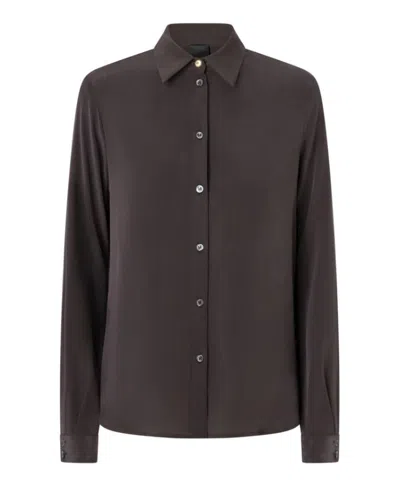 Pinko Button-down Silk Shirt In Brown