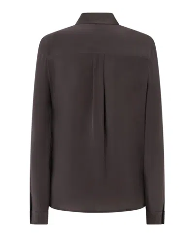 Pinko Button-down Silk Shirt In Brown