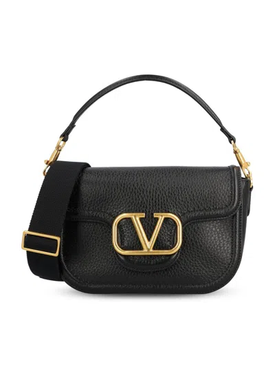 Valentino Vlogo Embellished Textured-leather Shoulder Bag In Black