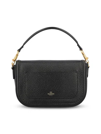 Valentino Vlogo Embellished Textured-leather Shoulder Bag In Black