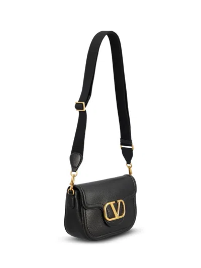 Valentino Vlogo Embellished Textured-leather Shoulder Bag In Black