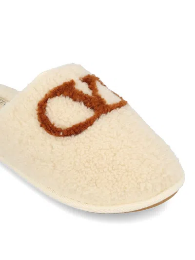 Valentino Logo-embroidered Slippers In White