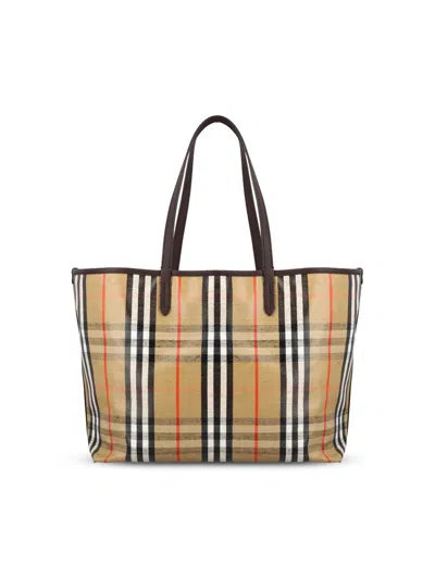 Burberry Medium Tote Bag Highlands Rectangular Check In Multi