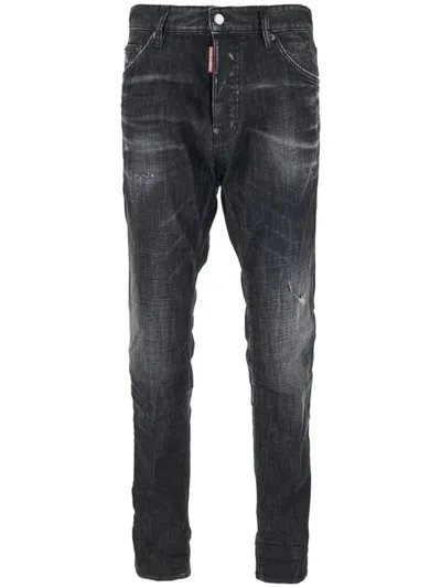 Dsquared2 Cool Gut Black Jeans With Belt Loops And Faded Effect In Denim Man