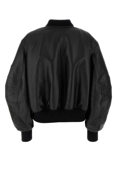 Attico Black Leather Bomber Jacket