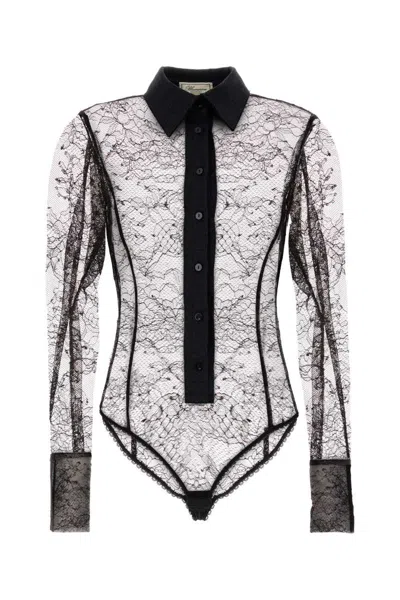 Blumarine Black Lace Bodysuit In Black