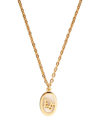 Pre-owned Dior 1980-1990 Logo-pendant Necklace In Gold