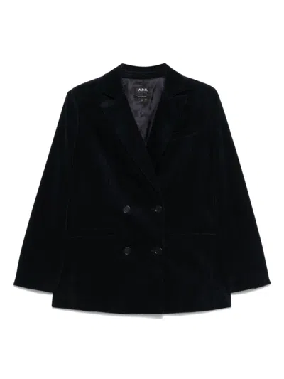 Apc A.p.c. Midnight Blue Cotton Blazer With Double-breasted Design