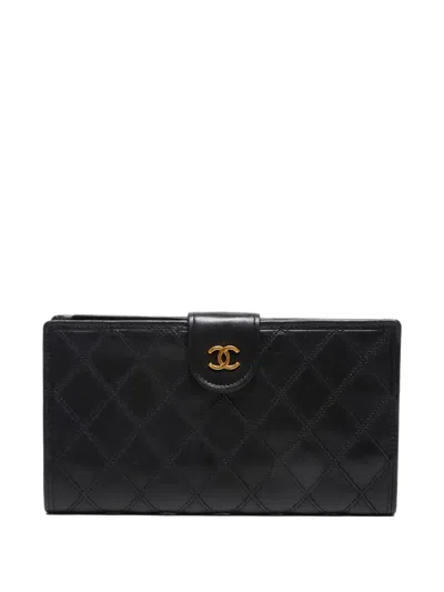 Pre-owned Chanel 1985-1993 Quilted Wallet In Black