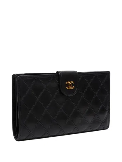 Pre-owned Chanel 1985-1993 Quilted Wallet In Black