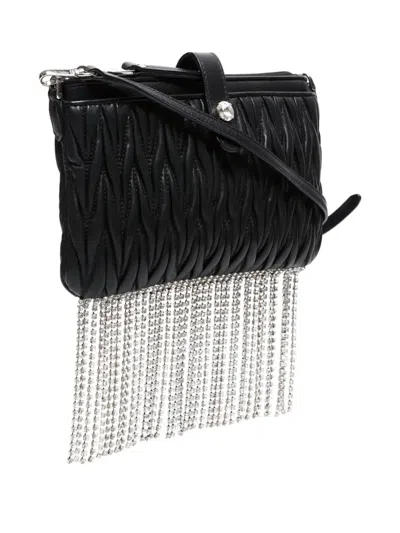 Pre-owned Miu Miu 2010s Matelassé Crystal-fringe Shoulder Bag In Black