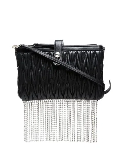 Pre-owned Miu Miu 2010s Matelassé Crystal-fringe Shoulder Bag In Black