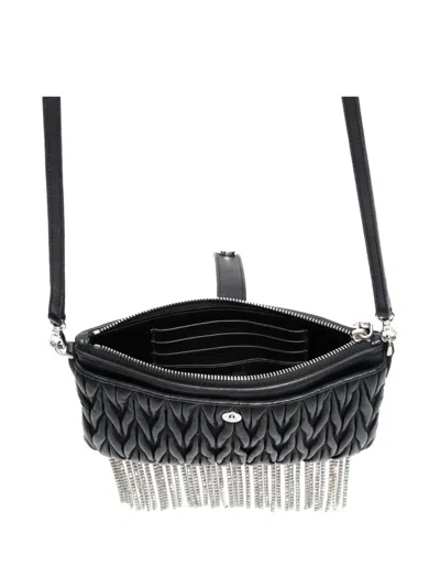 Pre-owned Miu Miu 2010s Matelassé Crystal-fringe Shoulder Bag In Black