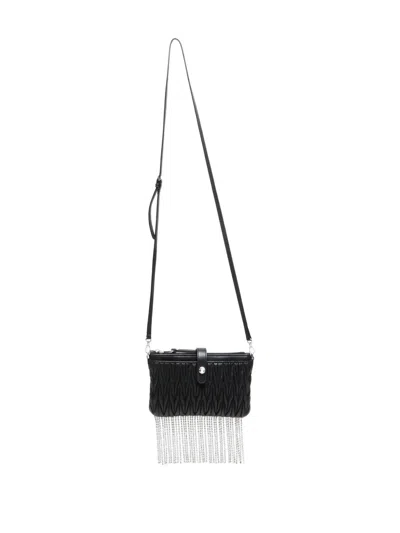 Pre-owned Miu Miu 2010s Matelassé Crystal-fringe Shoulder Bag In Black