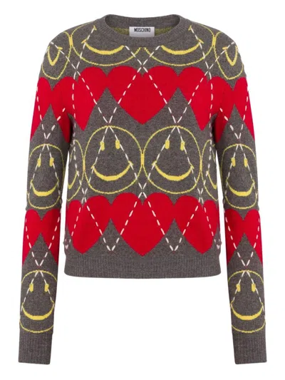 Moschino Wool Blend Pullover Smiley Grey