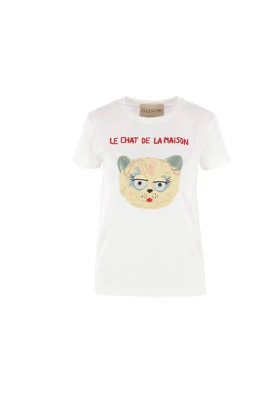 Valentino Silk T-shirt With Short Sleeves And Graphic Print In White