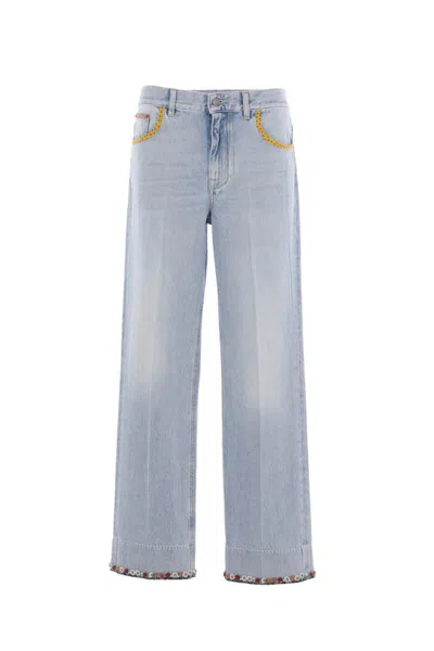 Valentino Womens Denim Blu Lav Chiaro Embroidered Straight-leg Denim Jeans In Blue