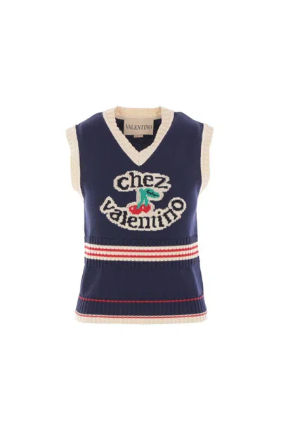 Valentino Garavani Women Midnight Blue Cotton Vest In Blue