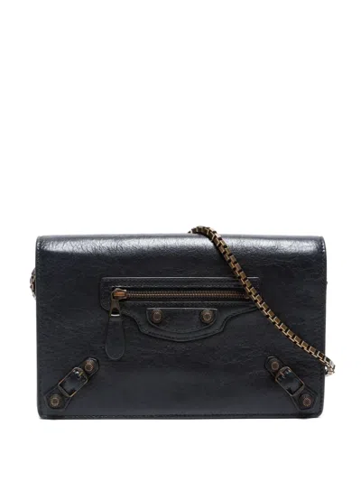 Pre-owned Balenciaga 2000-2020s Lambskin Wallet On Chain In Black