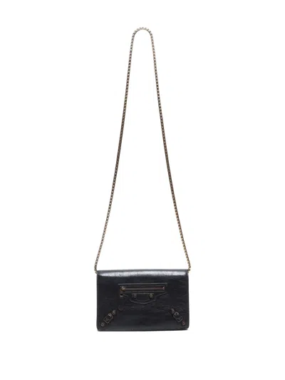 Pre-owned Balenciaga 2000-2020s Lambskin Wallet On Chain In Black