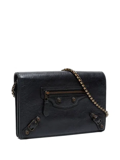 Pre-owned Balenciaga 2000-2020s Lambskin Wallet On Chain In Black