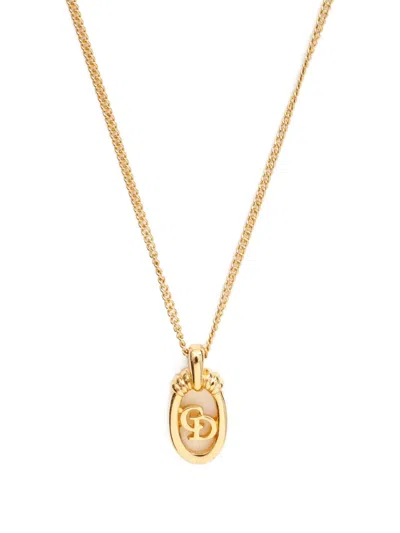 Pre-owned Dior 1980-1990 Logo-pendant Necklace In Gold