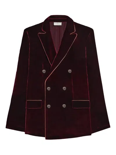 Pierre-louis Mascia Double-breasted Velvet Blazer In Burgundy