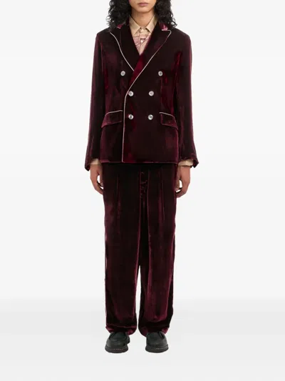 Pierre-louis Mascia Double-breasted Velvet Blazer In Burgundy