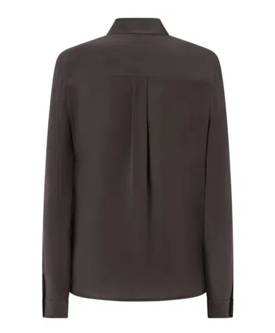 Pinko Button-down Silk Shirt In Brown