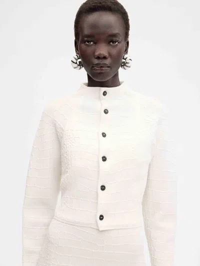 Jacquemus Womens Off-white The Scala Croc-embossed Woven-stretch Cardigan