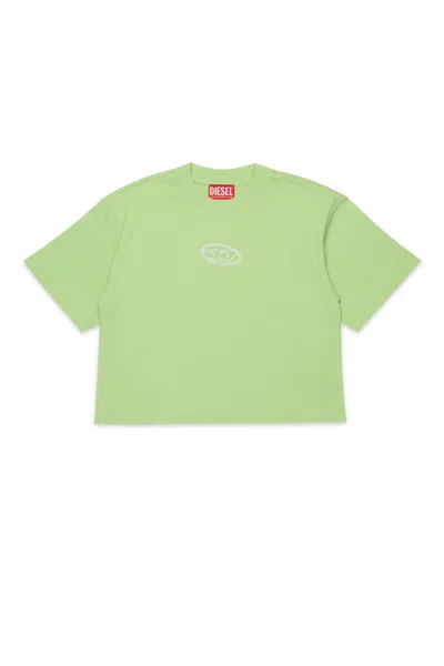 Diesel T-shirt Boxy In Jersey Con Logo Oval D In Green