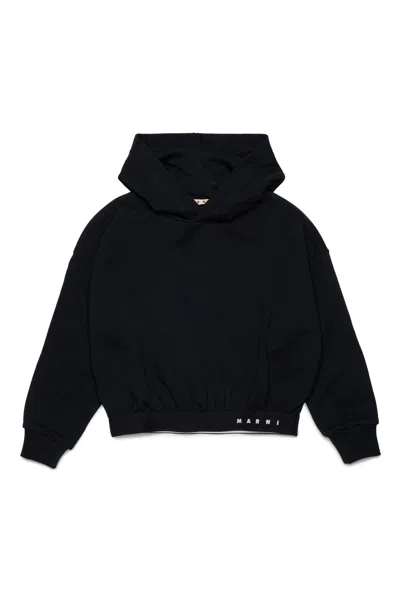 Marni Felpa Con Cappuccio Ed Elastico Logato In Black