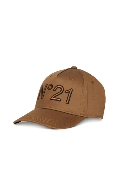 N°21 Cappello Da Baseball In Gabardina Con Logo