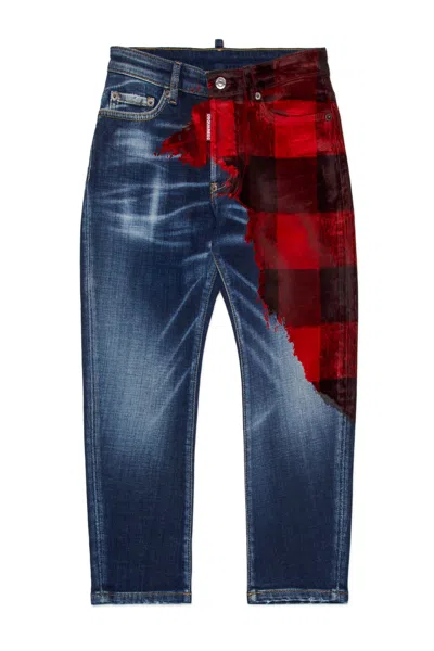 Dsquared2 Check-pattern Jeans In Blue
