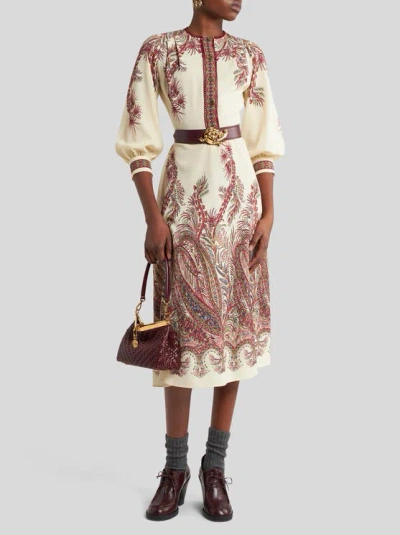 Etro Sable Midi Dress With Floral Paisley Print In Nude