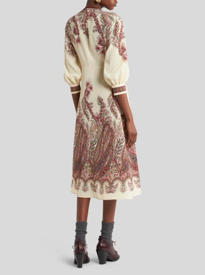 Etro Sable Midi Dress With Floral Paisley Print In Nude