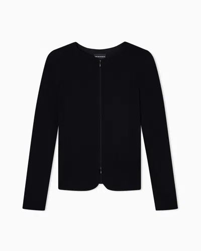 Emporio Armani Chevron Motif Jersey Zip-up Jacket In Black