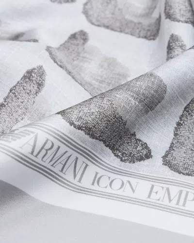 Emporio Armani Silk Foulard With Icon Print In Neutral