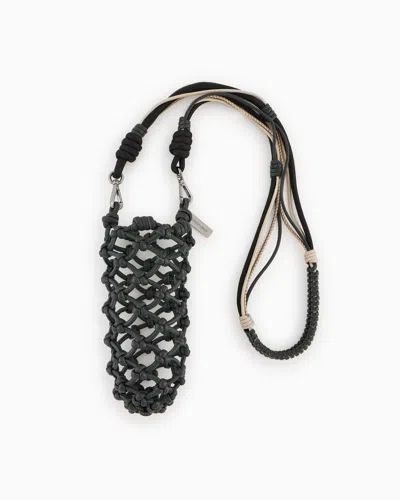 Giorgio Armani Braided Nappa Leather Bottle Holder In Black