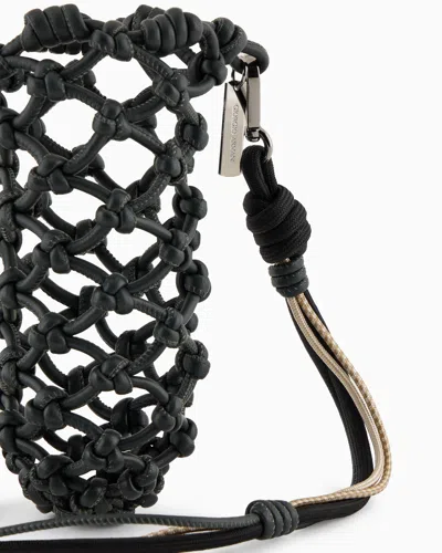 Giorgio Armani Braided Nappa Leather Bottle Holder In Black
