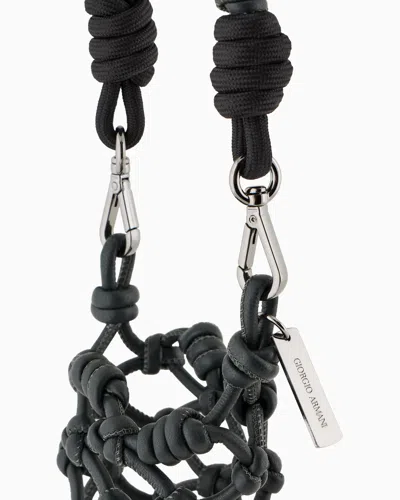 Giorgio Armani Braided Nappa Leather Bottle Holder In Black