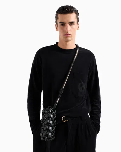 Giorgio Armani Braided Nappa Leather Bottle Holder In Black