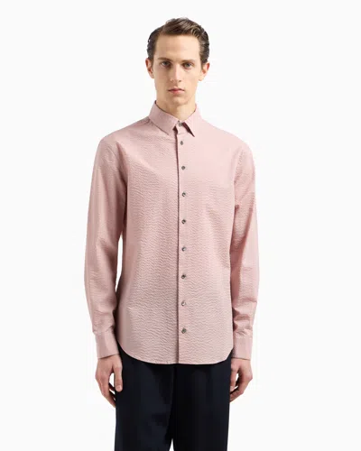 Giorgio Armani Chemise Coupe Classique En Coton Seersucker In Pink