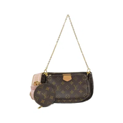 Pre-owned Louis Vuitton Marron Rose Clair Coated Canvas Pochette Pouch Shoulder Bag ()